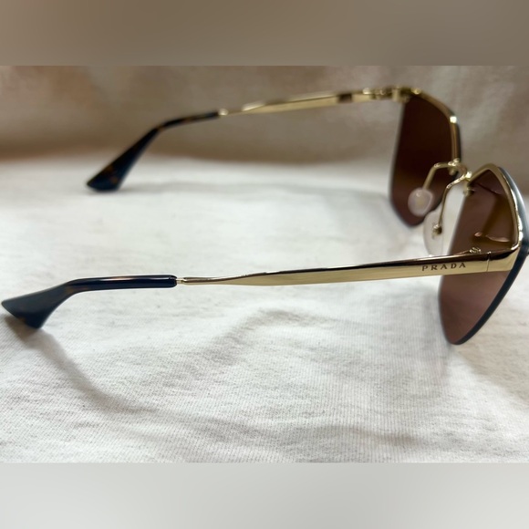 Prada SPR 68T Cat Eye Gold Tinted Sunglasses and Case - Picture 3 of 5